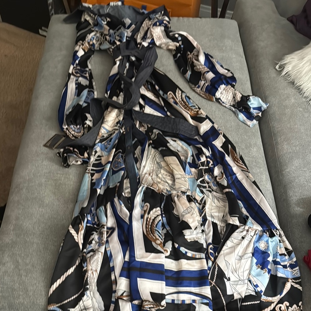 Elegant Blue and Black Women's Dress